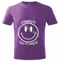 Tricou mov copii- Zambeste, Isus te iubeste!